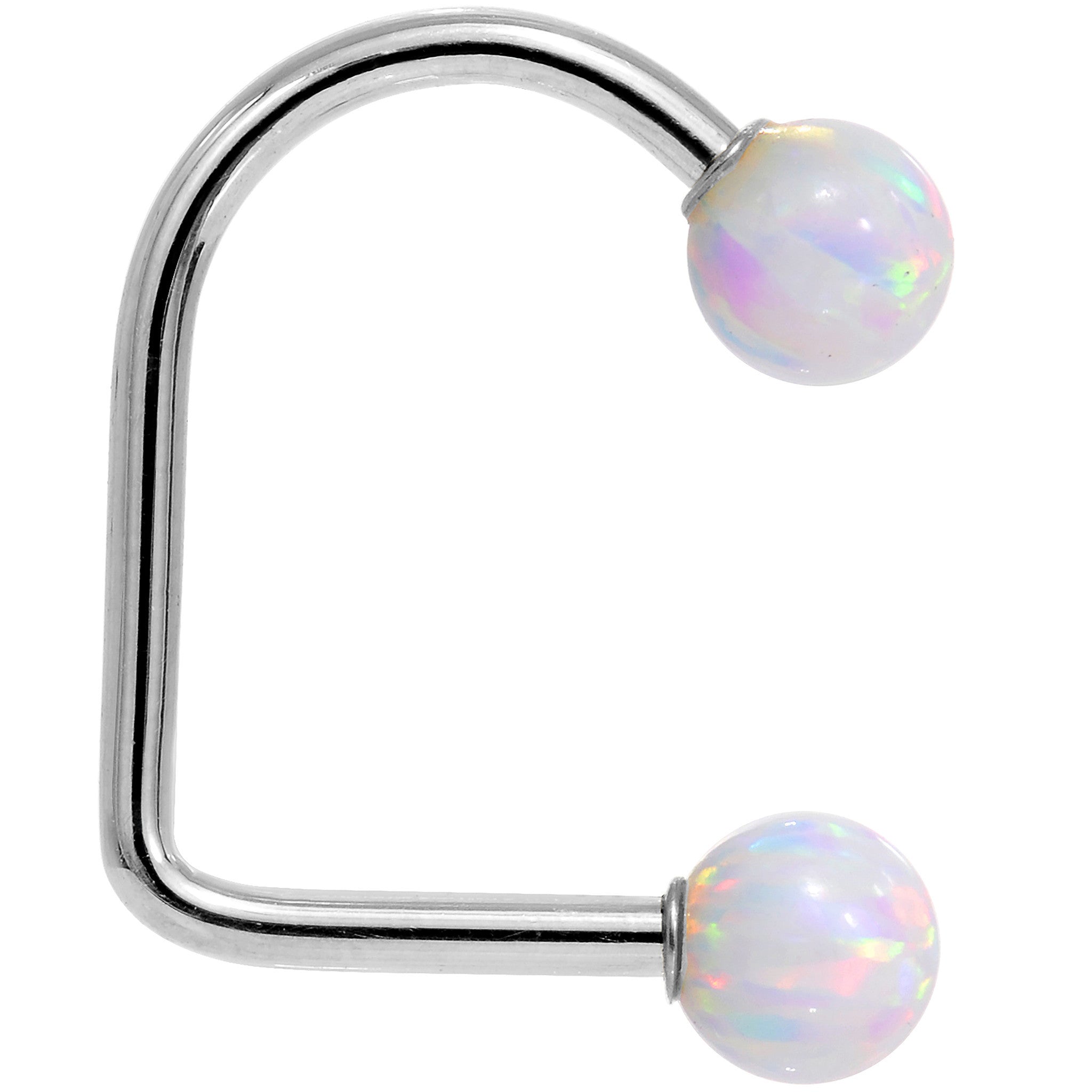 14k White Gold White 5mm Synthetic Opal Lippy Loop 14G 3/8