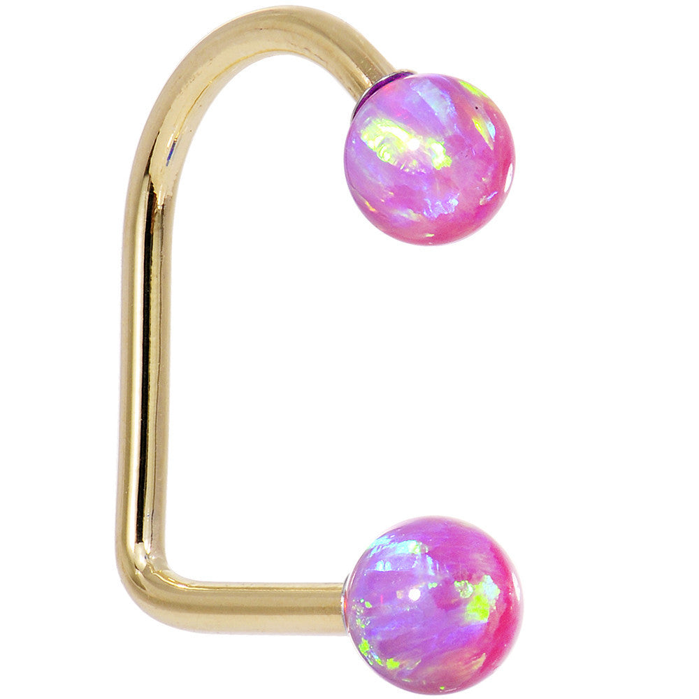 14k Yellow Gold Fuchsia 5mm Synthetic Opal Lippy Loop 14G 3/8