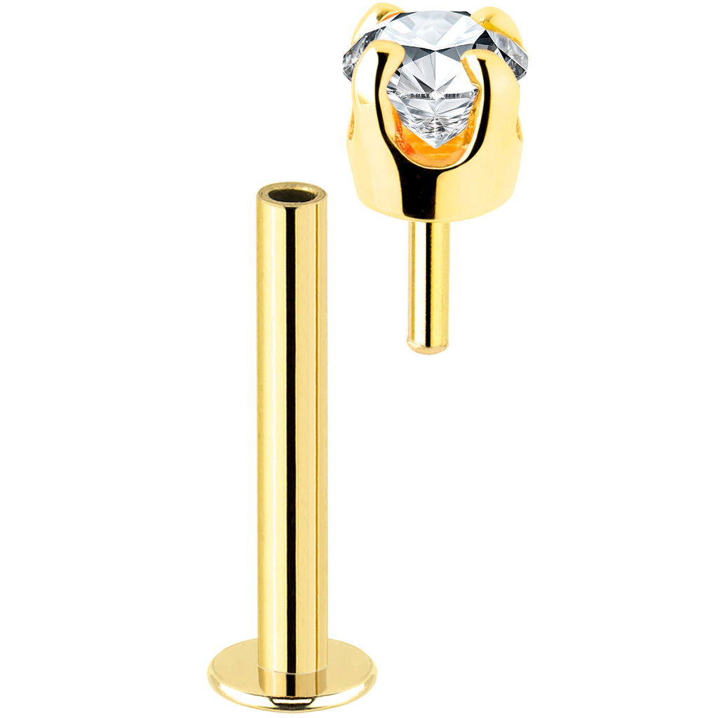 14k Yellow Gold Flat Back Earring with 3mm Cubic Zirconia Handmade