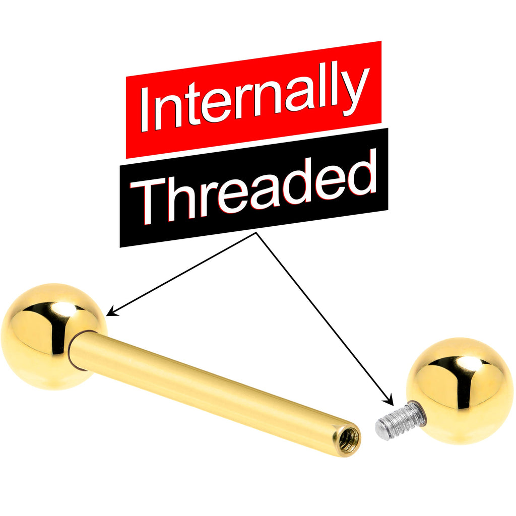 14k Solid Gold Ball Internally Threaded Barbell Tongue Ring