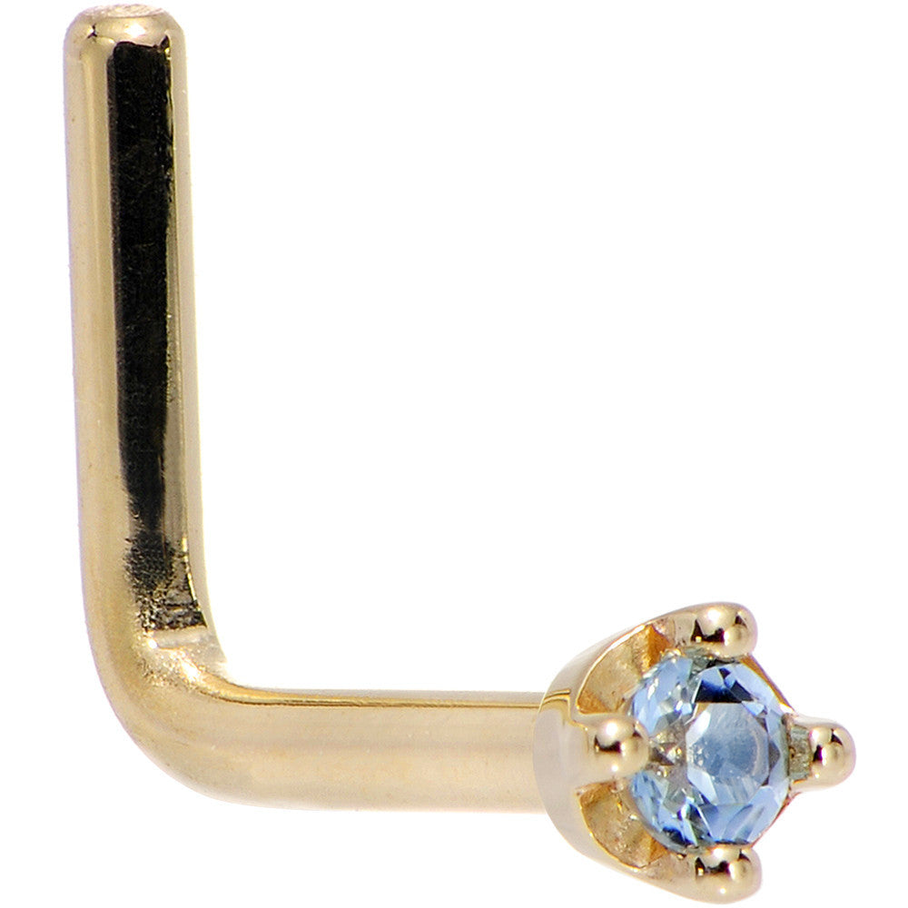 Solid 18K Yellow Gold 1.5mm Genuine Topaz Nose Ring