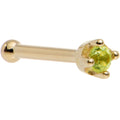 Solid 14K Yellow Gold 1.5mm Genuine Peridot Nose Ring