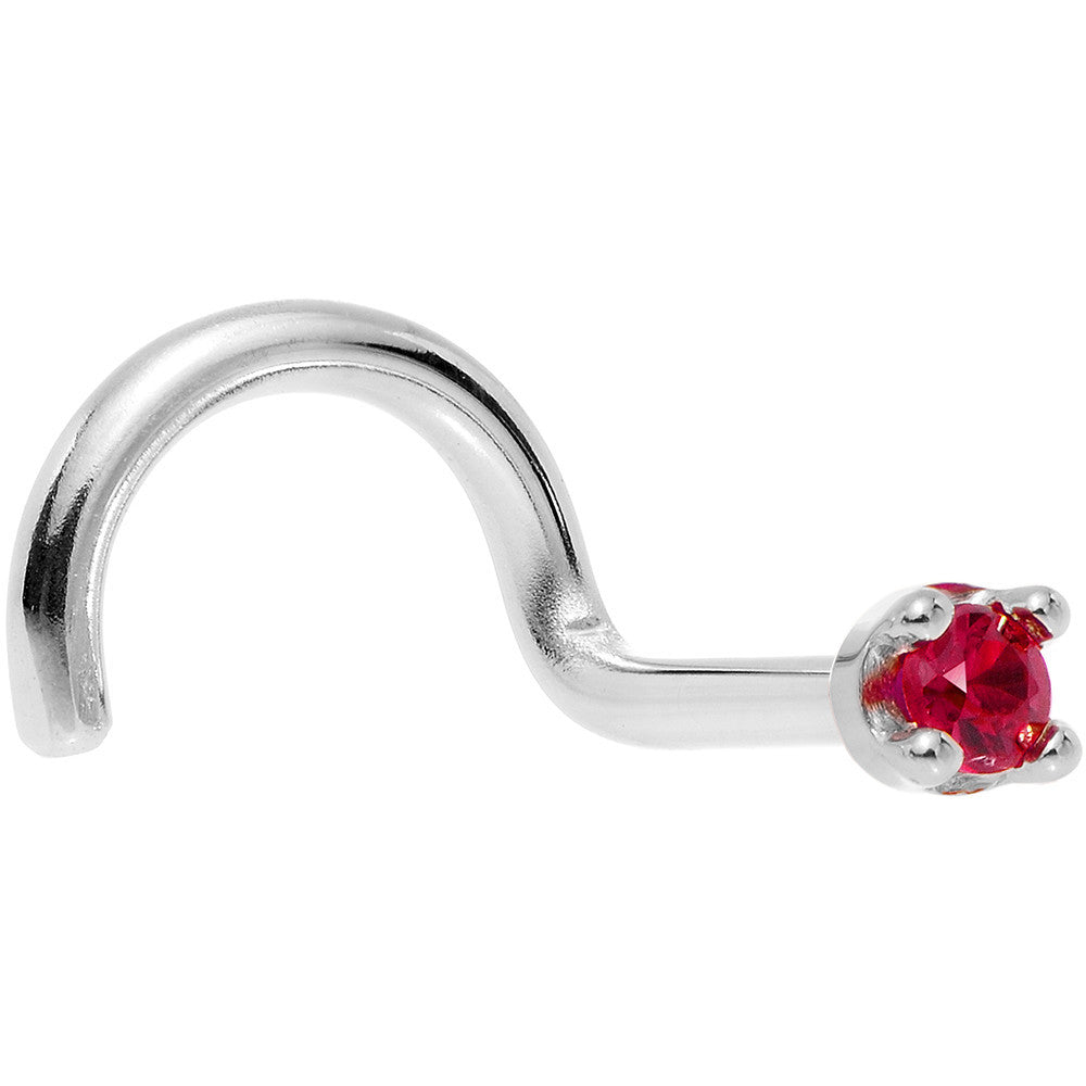 Solid 14K White Gold 1.5mm Diamond Cut Genuine Ruby Nose Ring