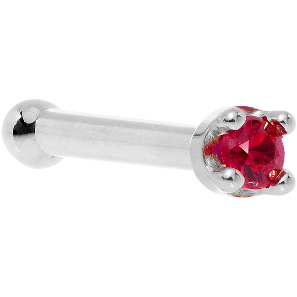 Solid 18K White Gold 1.5mm Diamond Cut Genuine Ruby Nose Ring