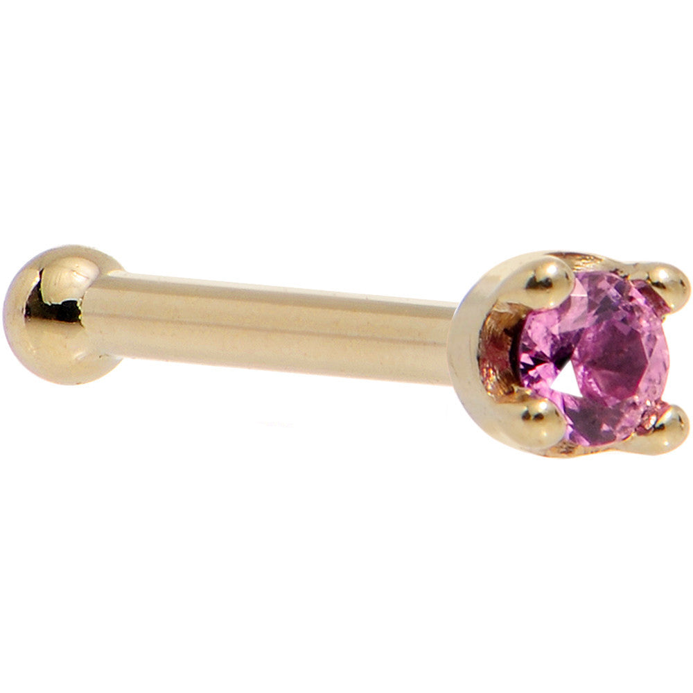 Solid 14K Yellow Gold 1.5mm Genuine Pink Sapphire Nose Ring