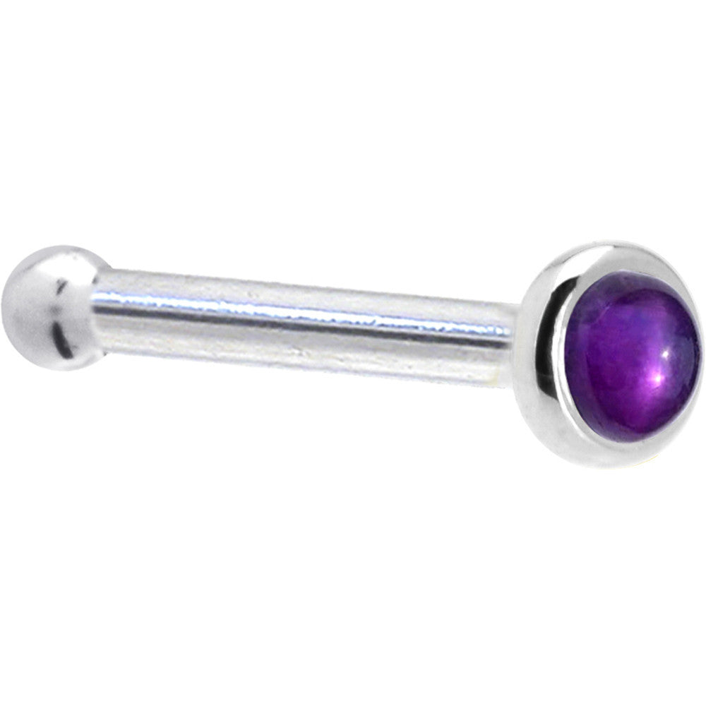 Solid 14K White Gold 2mm Genuine Amethyst Nose Ring