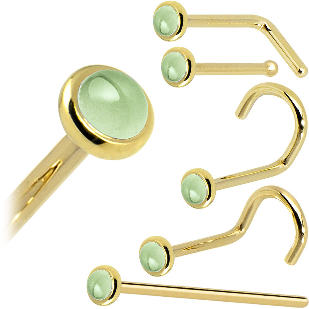 Solid 14K Yellow Gold 2mm Genuine Peridot Nose Ring