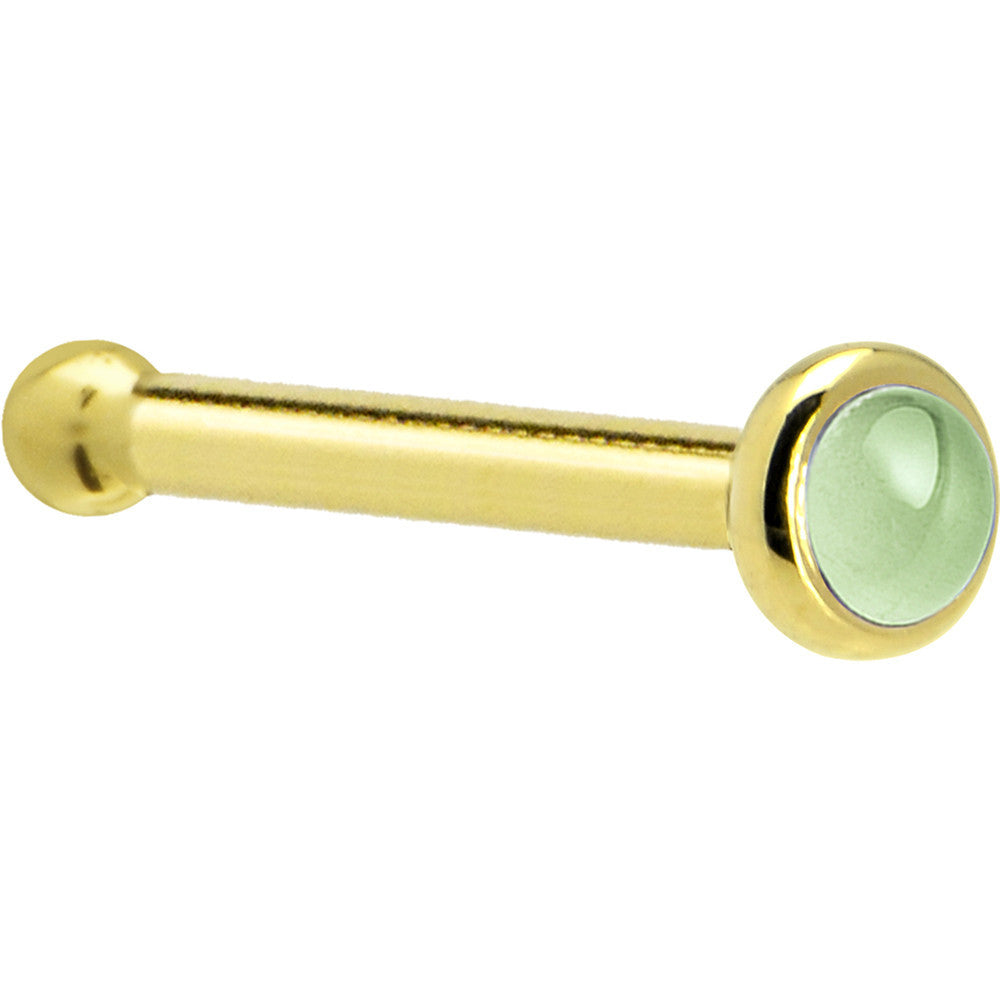 Solid 14K Yellow Gold 2mm Genuine Peridot Nose Ring