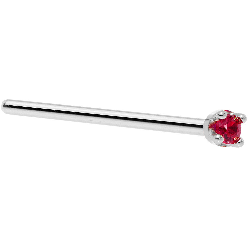 Solid 18K White Gold 1.5mm Diamond Cut Genuine Ruby Nose Ring
