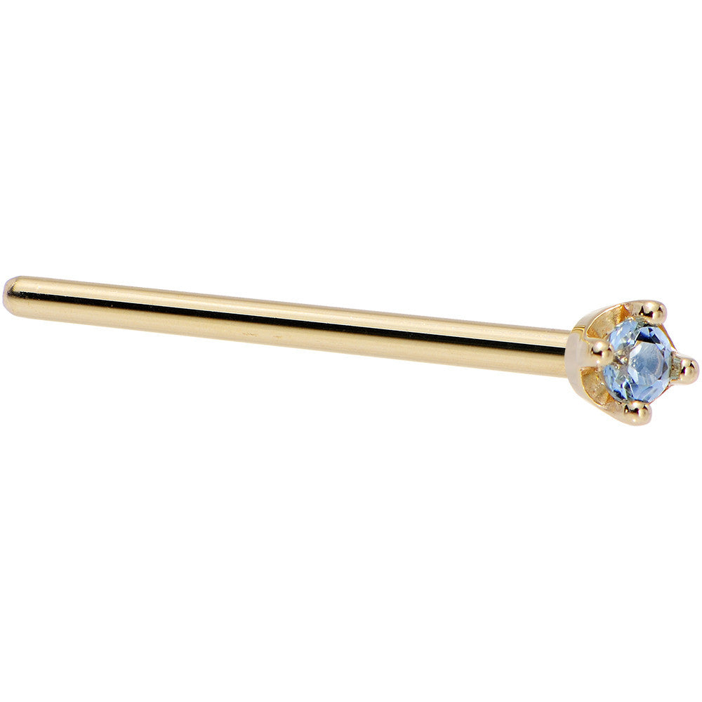 Solid 18K Yellow Gold 1.5mm Genuine Topaz Nose Ring