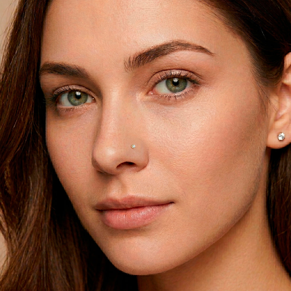 Solid 14K Yellow Gold 2mm Genuine Diamond Nose Ring