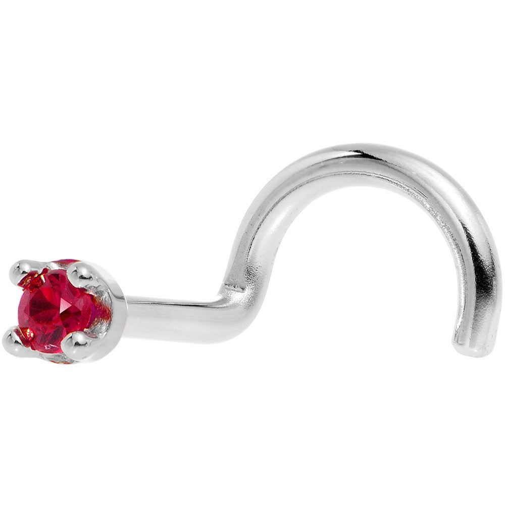 Solid 18K White Gold 1.5mm Diamond Cut Genuine Ruby Nose Ring