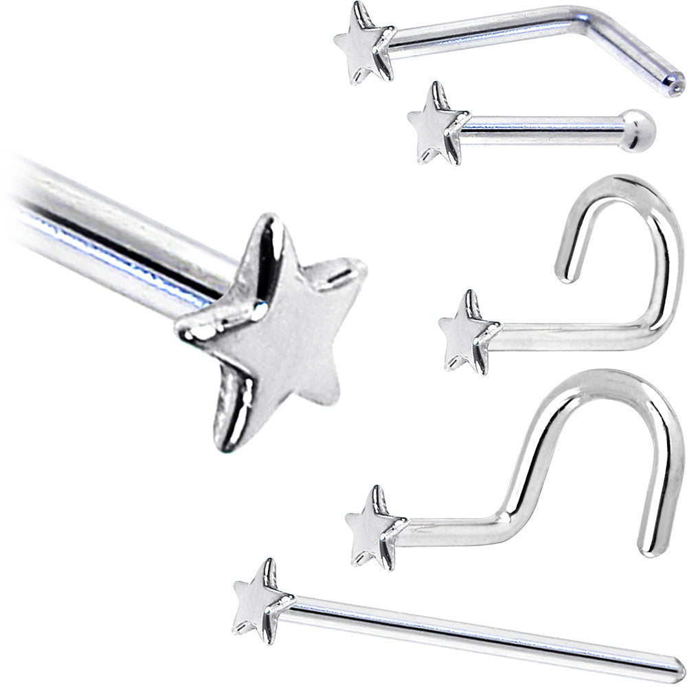 Solid 14K White Gold Star Nose Ring