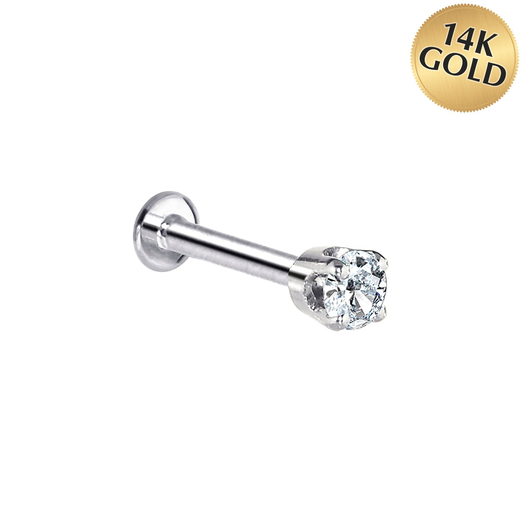 16G Solid 14K White Gold 3mm Cubic Zirconia Tragus Earring Stud