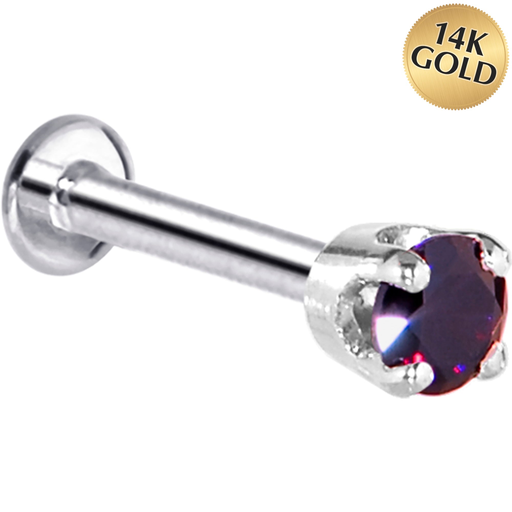16G Solid 14K White Gold 3mm Amethyst Cubic Zirconia Tragus Earring Stud