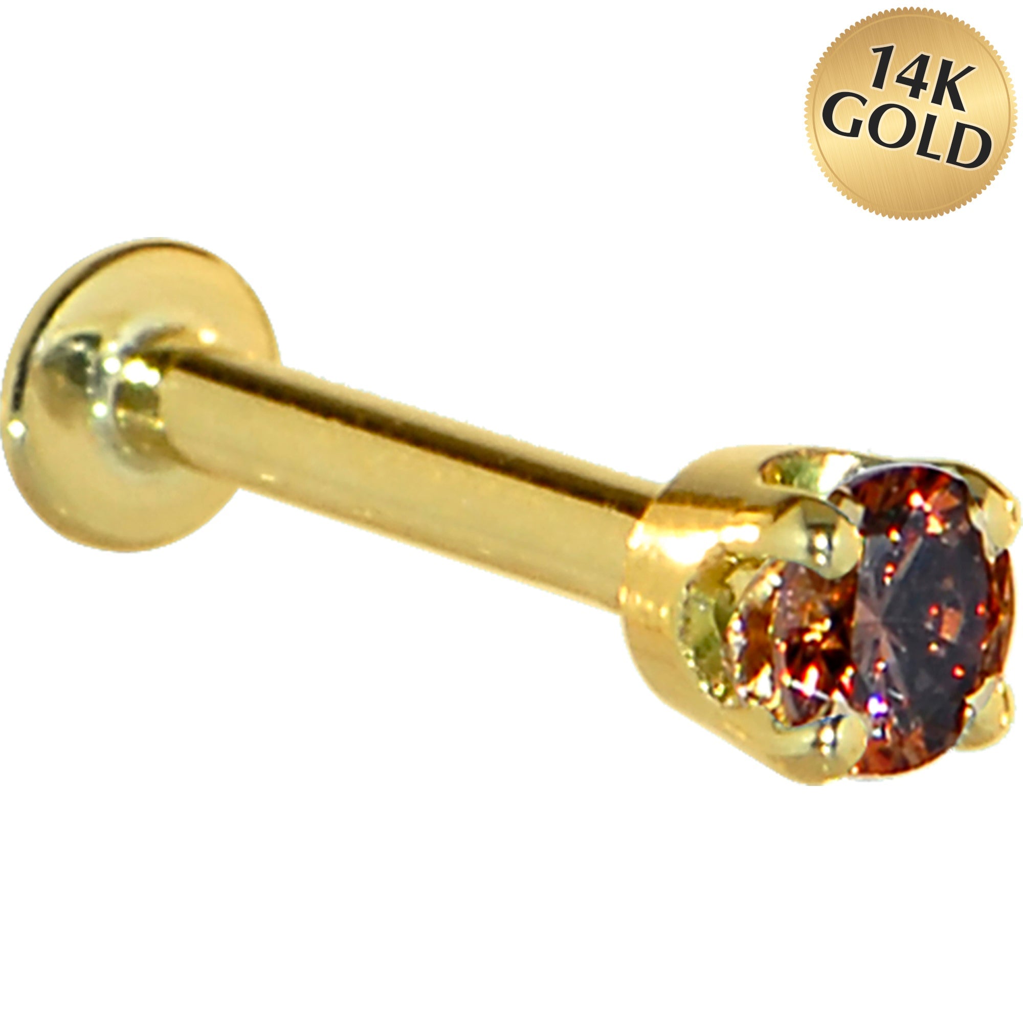 16G Solid 14K Yellow Gold 3mm Brown Cubic Zirconia Tragus Earring Stud