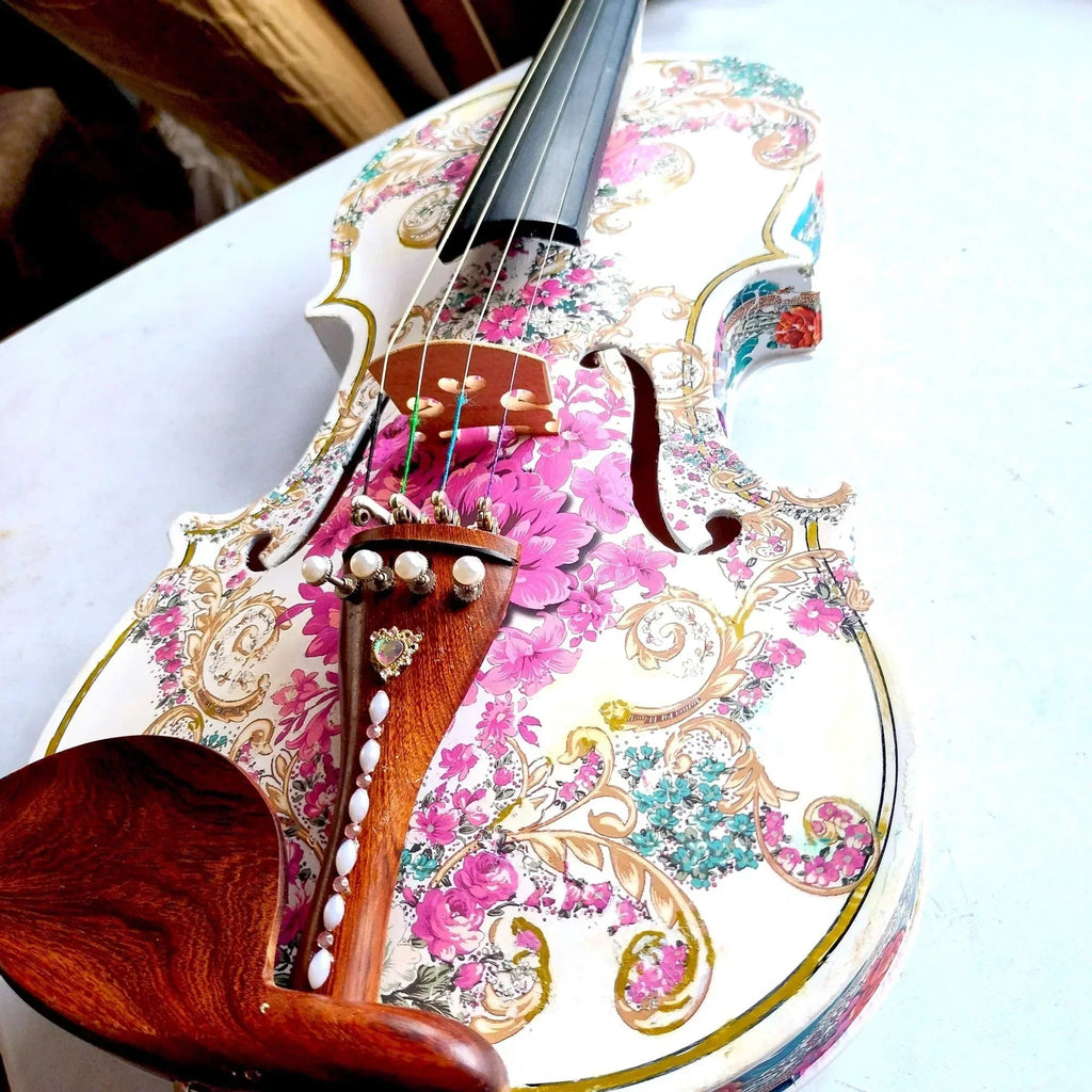 Gilded Age Violin Outfit | Crystal & Pearl Tailpiece, Carbon Fiber Bow