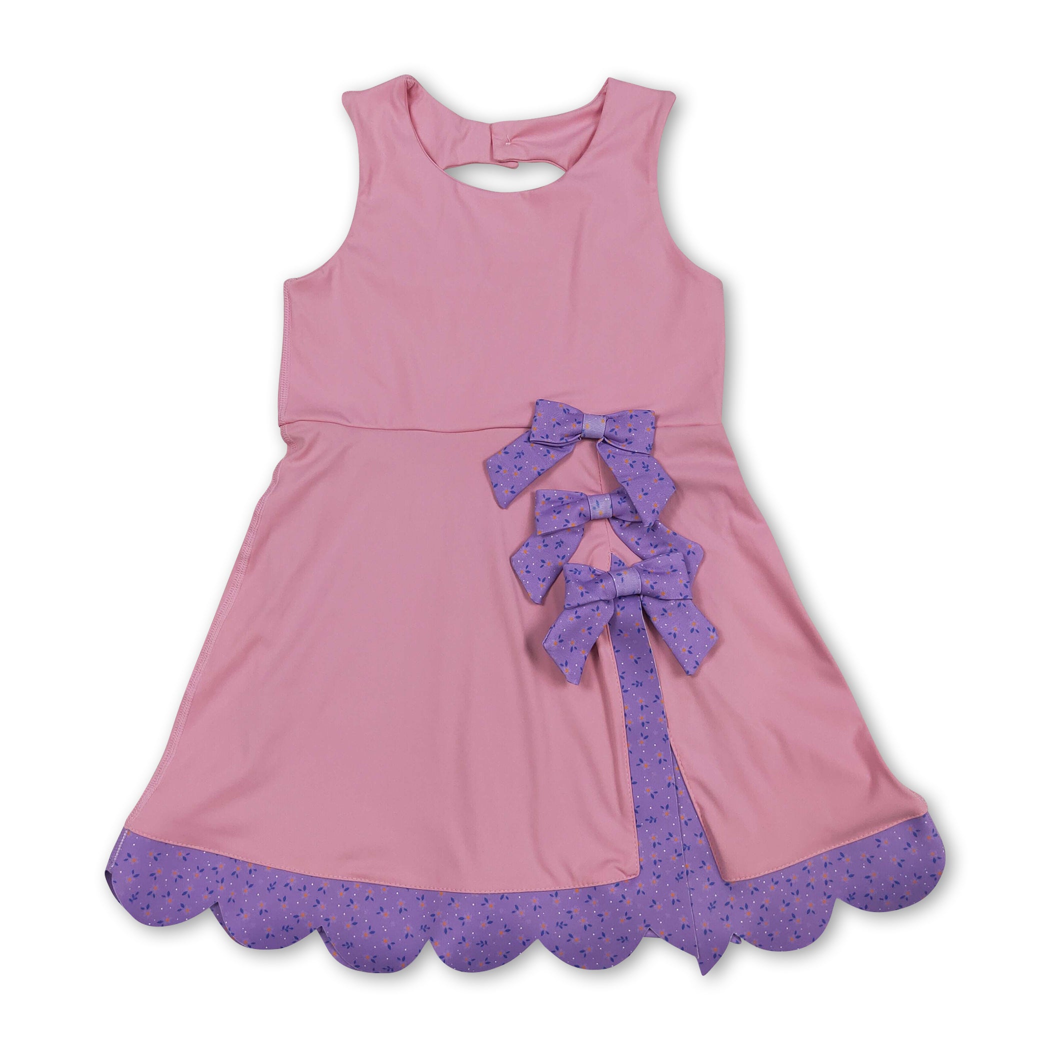 Sleeveless floral bow pink kids girls summer athletic dress