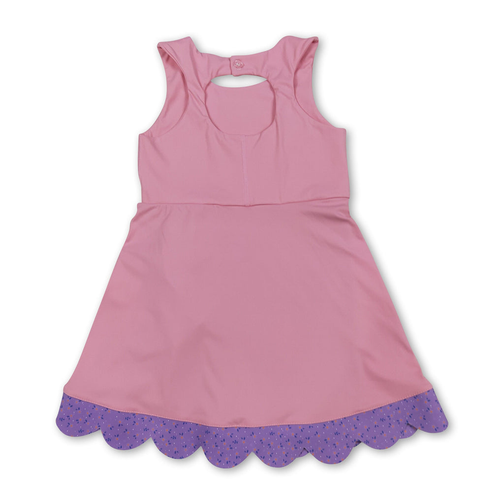 Sleeveless floral bow pink kids girls summer athletic dress