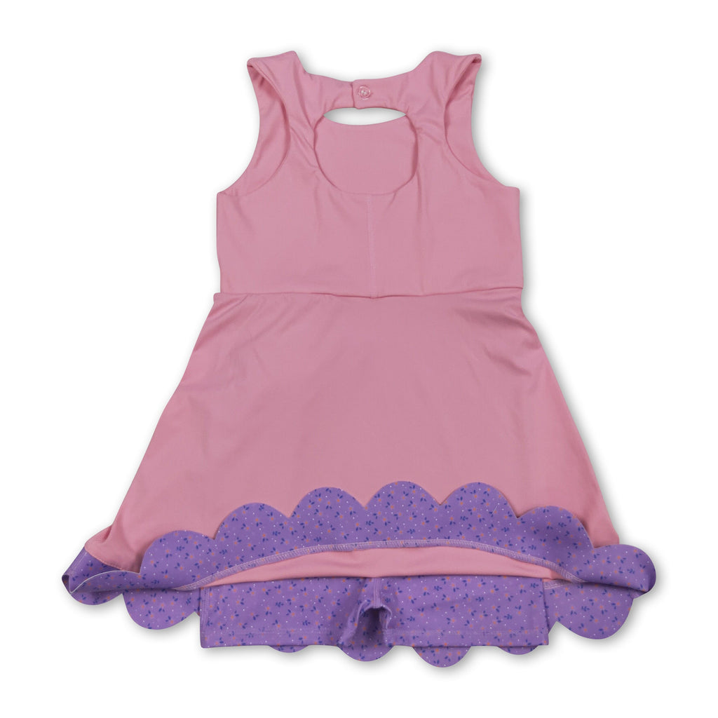 Sleeveless floral bow pink kids girls summer athletic dress
