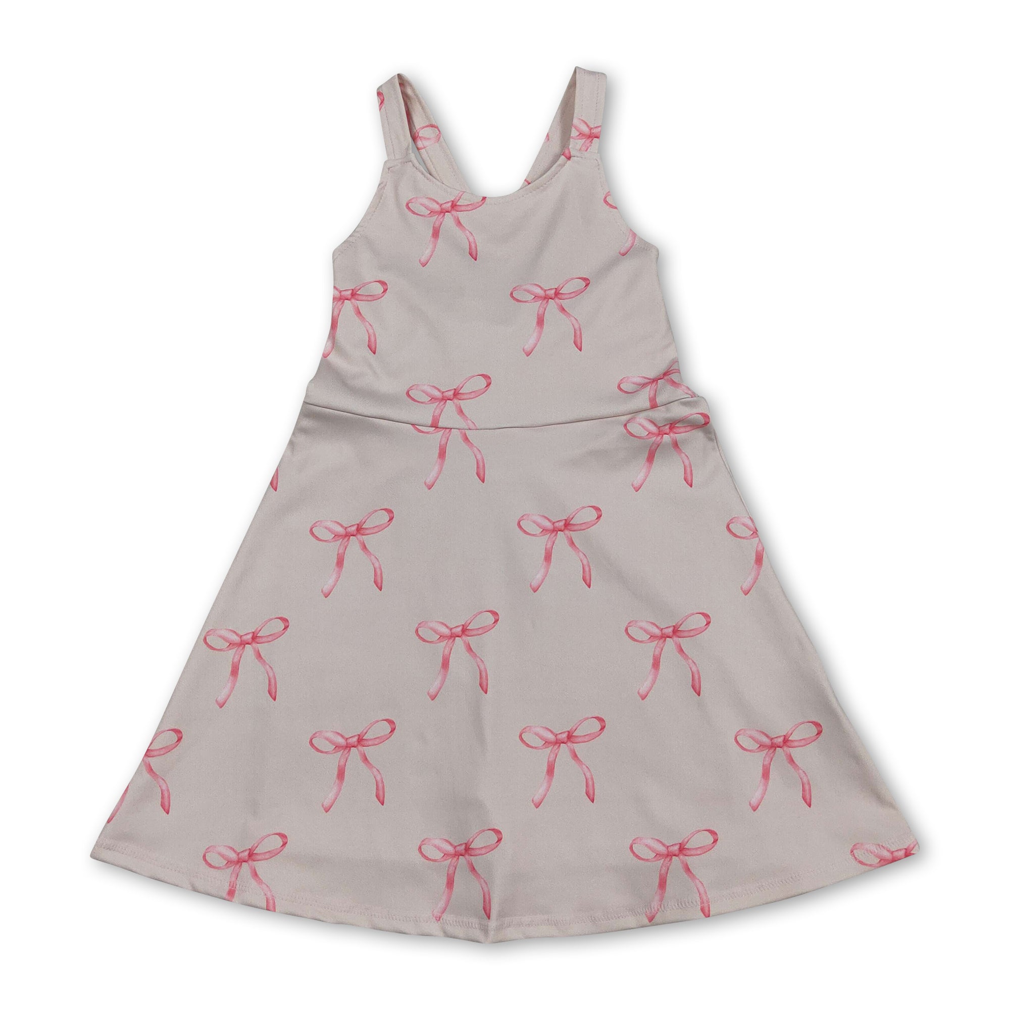 Straps pink bow kids girls summer athletic dress