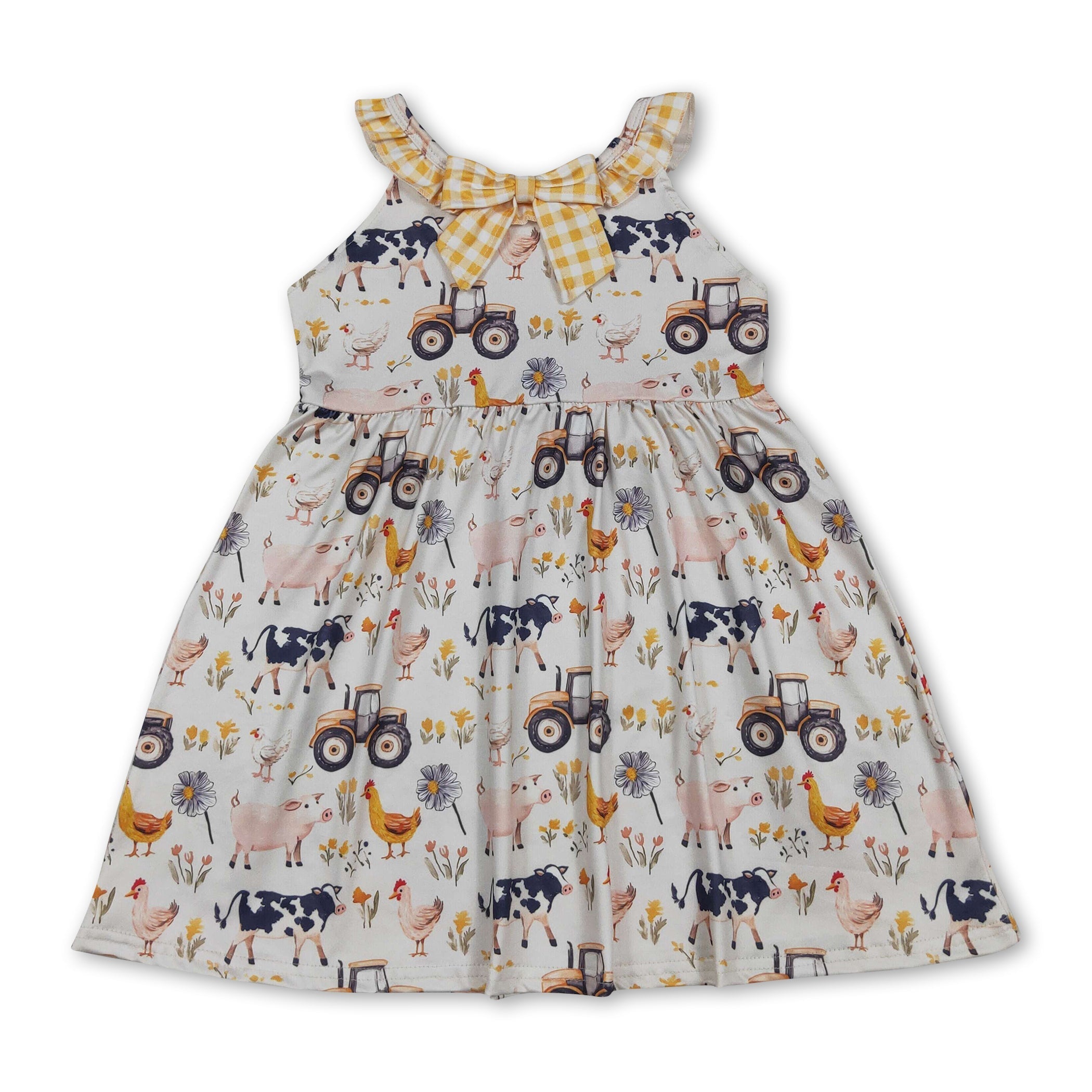 Yellow plaid ruffle farm kids girls summer dresses