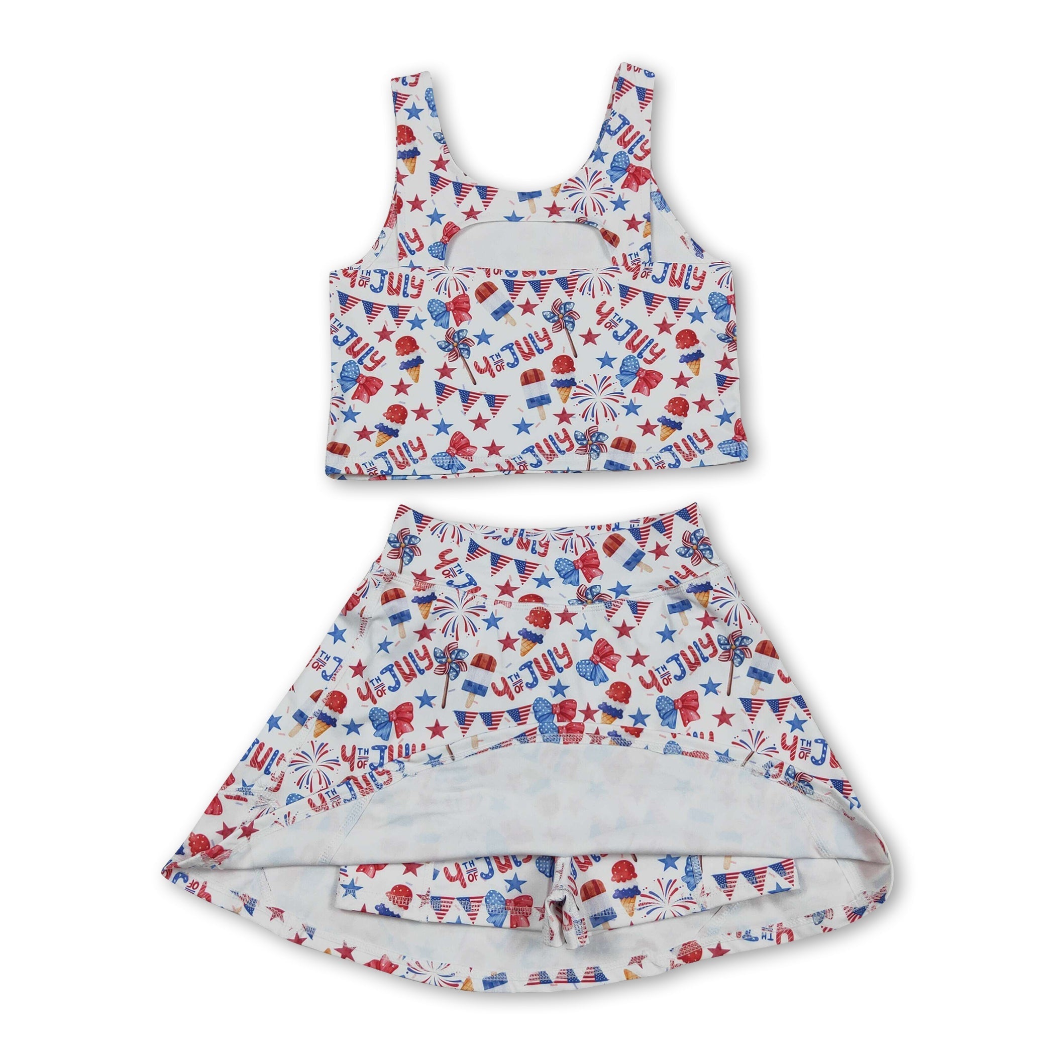 Sleeveless 4th of july popsicle top skirt girls active set