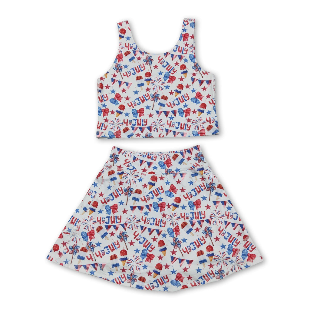 Sleeveless 4th of july popsicle top skirt girls active set