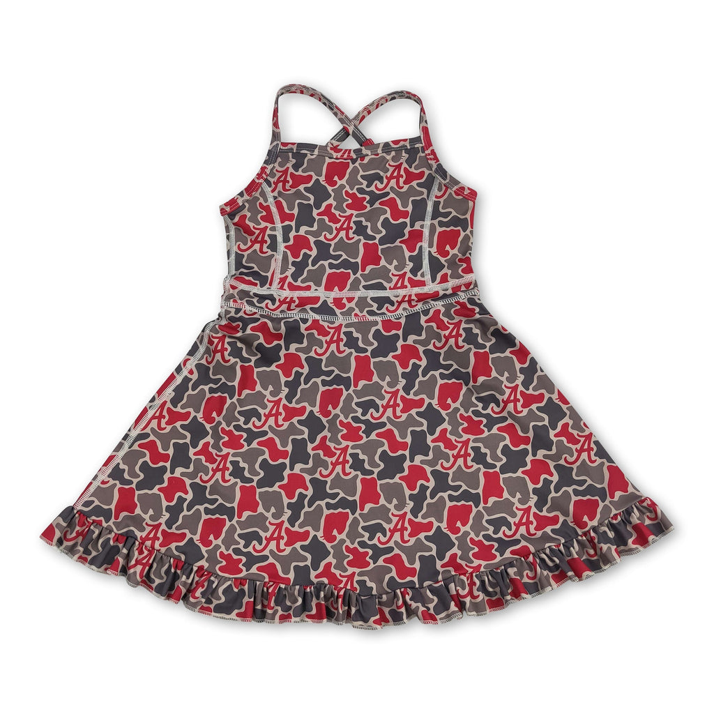 Sleeveless camo A kids girls team athletic dresses