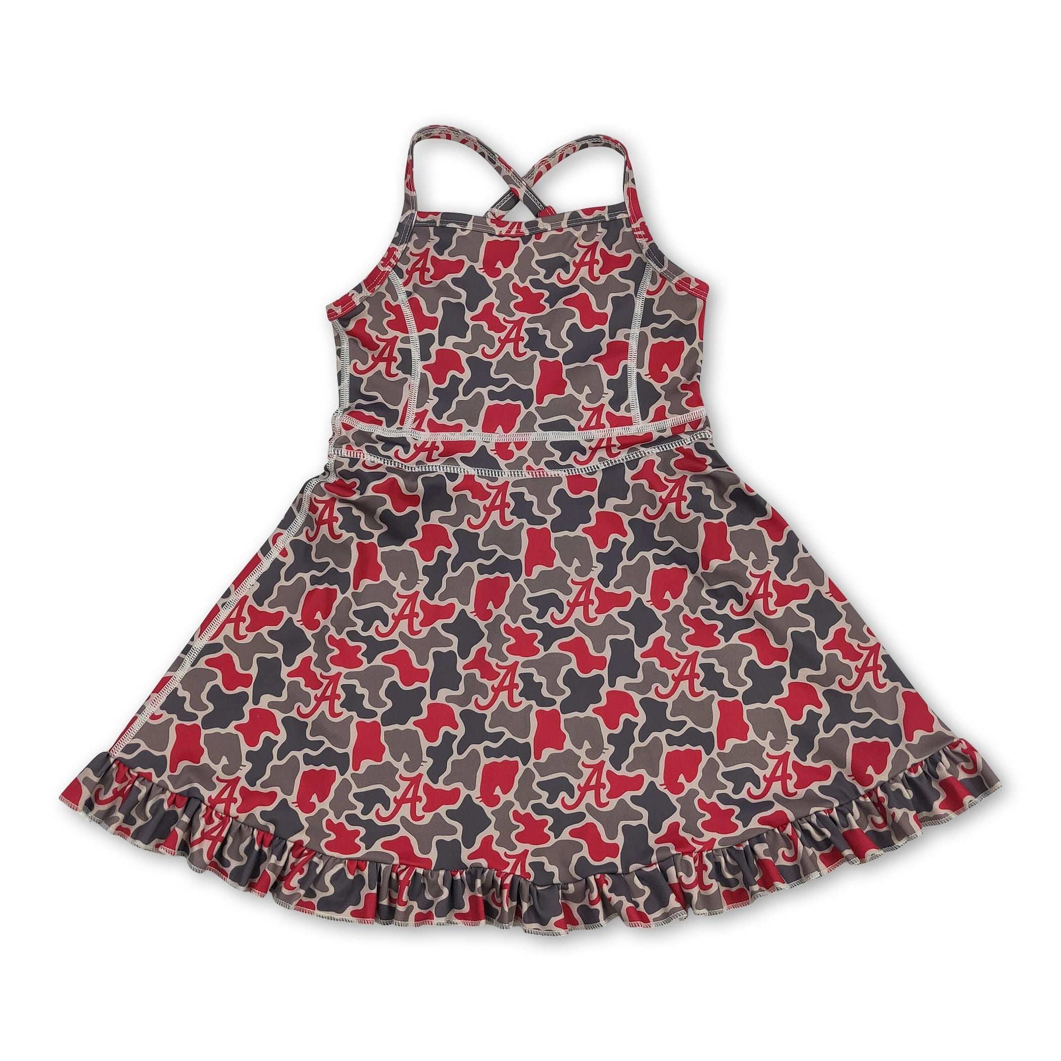 Sleeveless camo A kids girls team athletic dresses