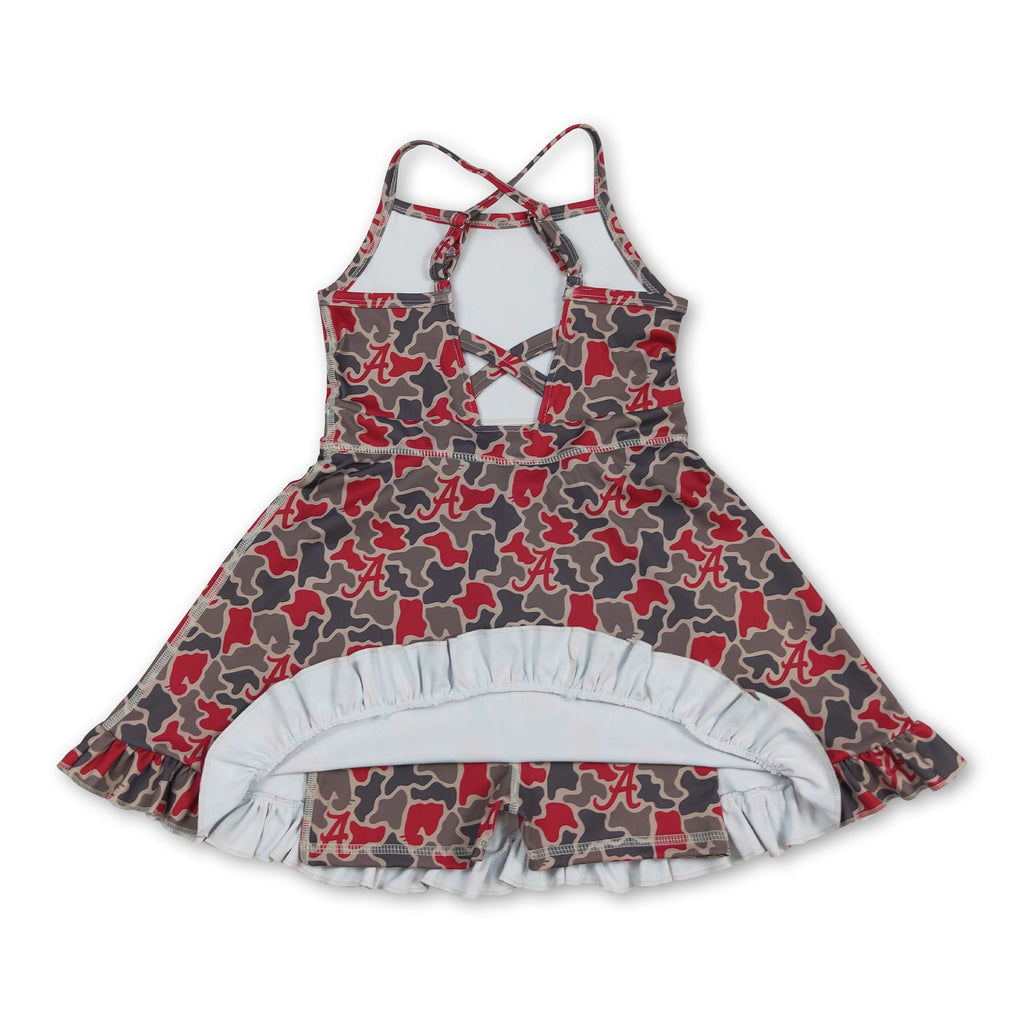 Sleeveless camo A kids girls team athletic dresses