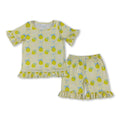Short sleeves lemon bow ruffle top shorts girls outfits