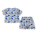 Short sleeves blue bow scallop top shorts girls team outfits