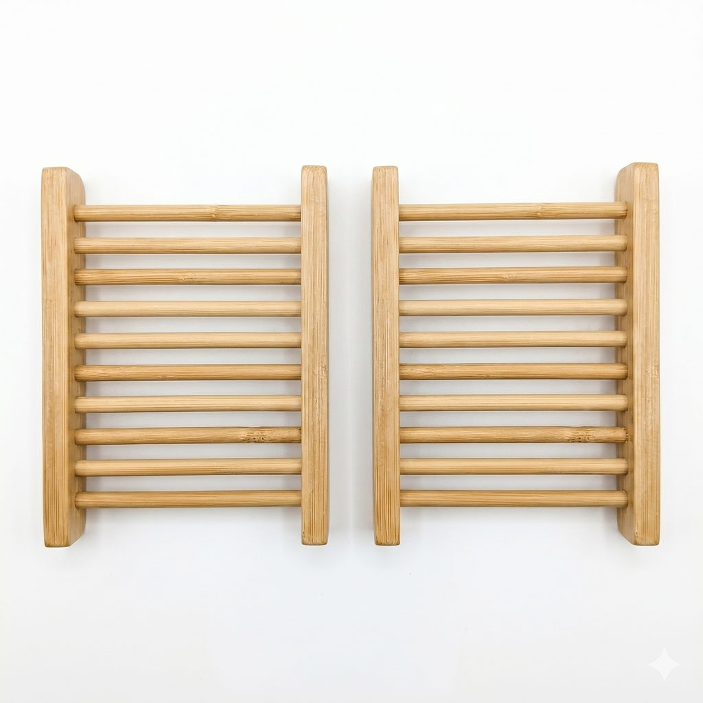 2-Pack Natural Bamboo Soap Bar Dish