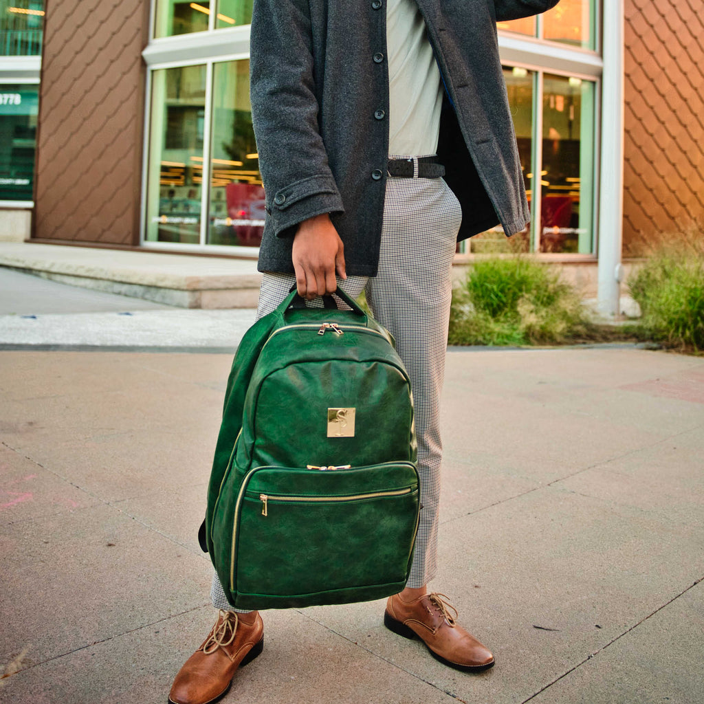 Emerald Green Leather 2 Bag Set (Commuter Backpack and Duffle)
