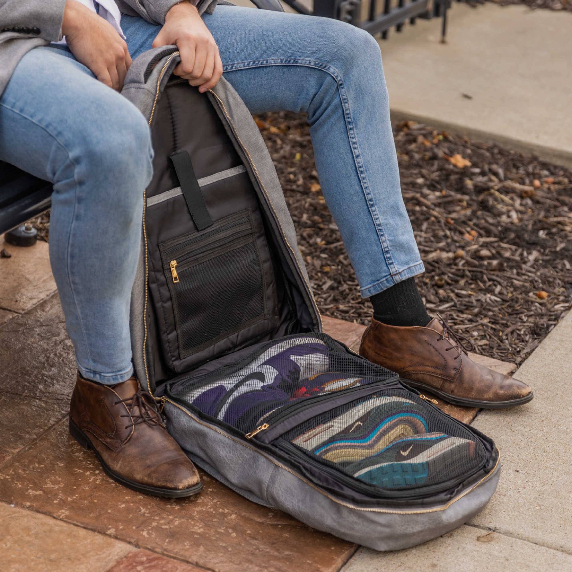Grey Leather Commuter Bag