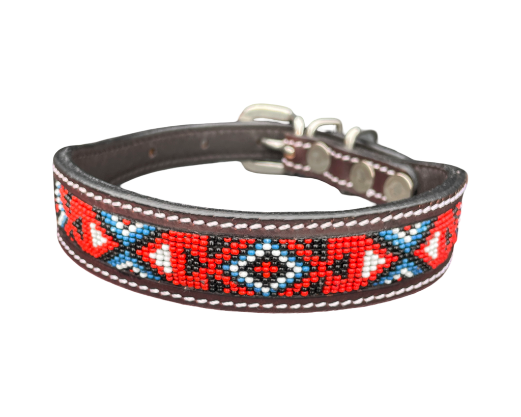 Epic Padded Leather Dog Collar with Beaded Design H