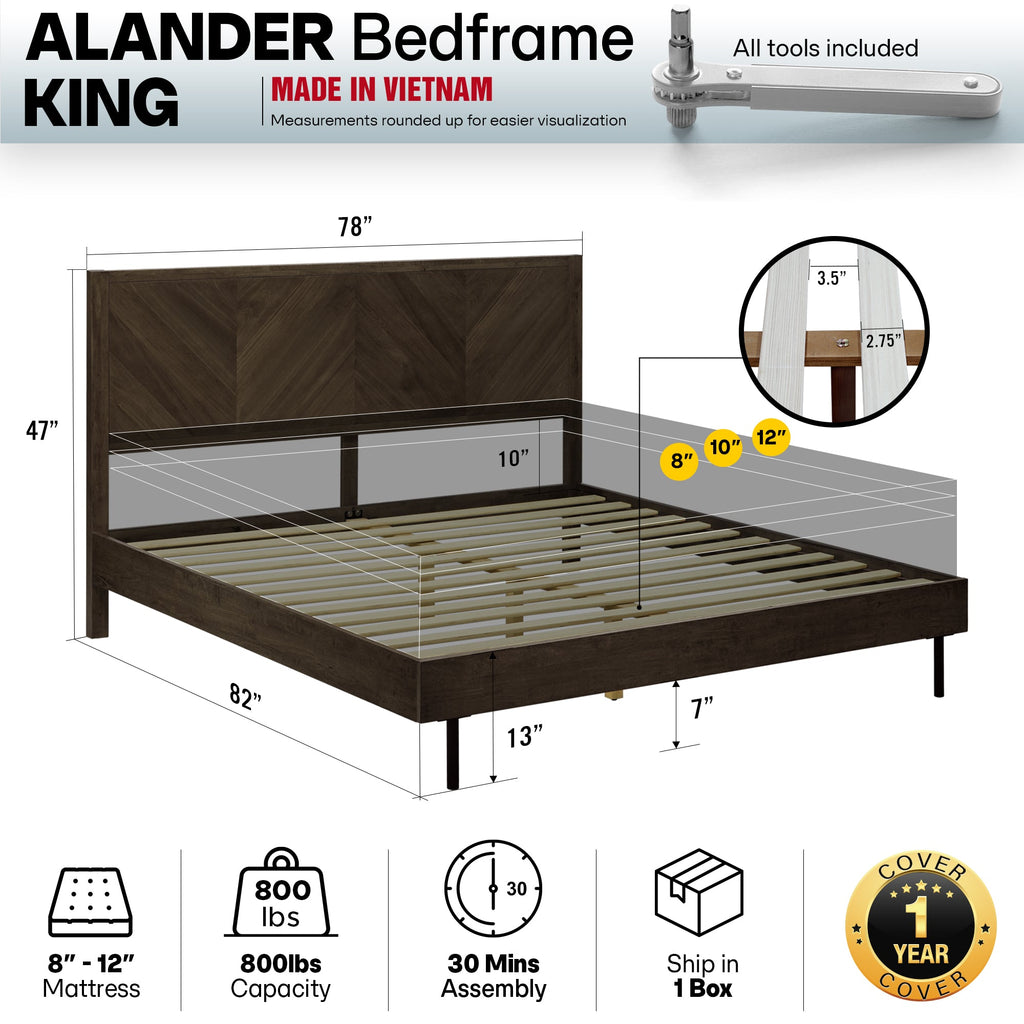 Alander Solid Wood Bed Frame