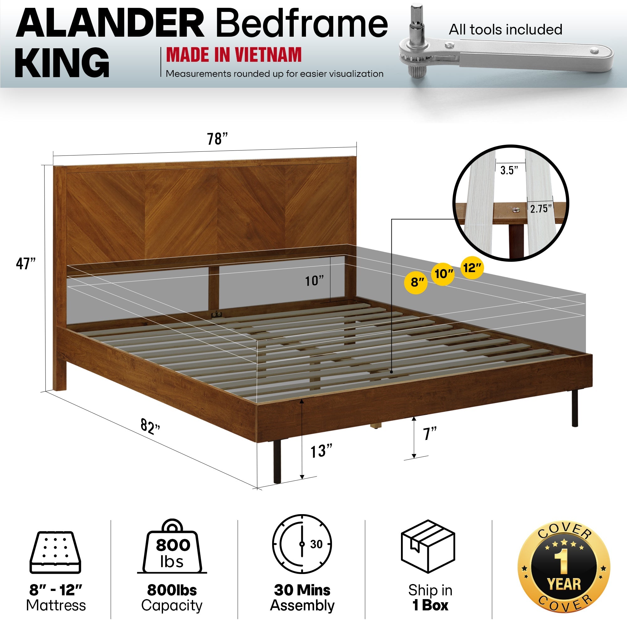 Alander Solid Wood Bed Frame