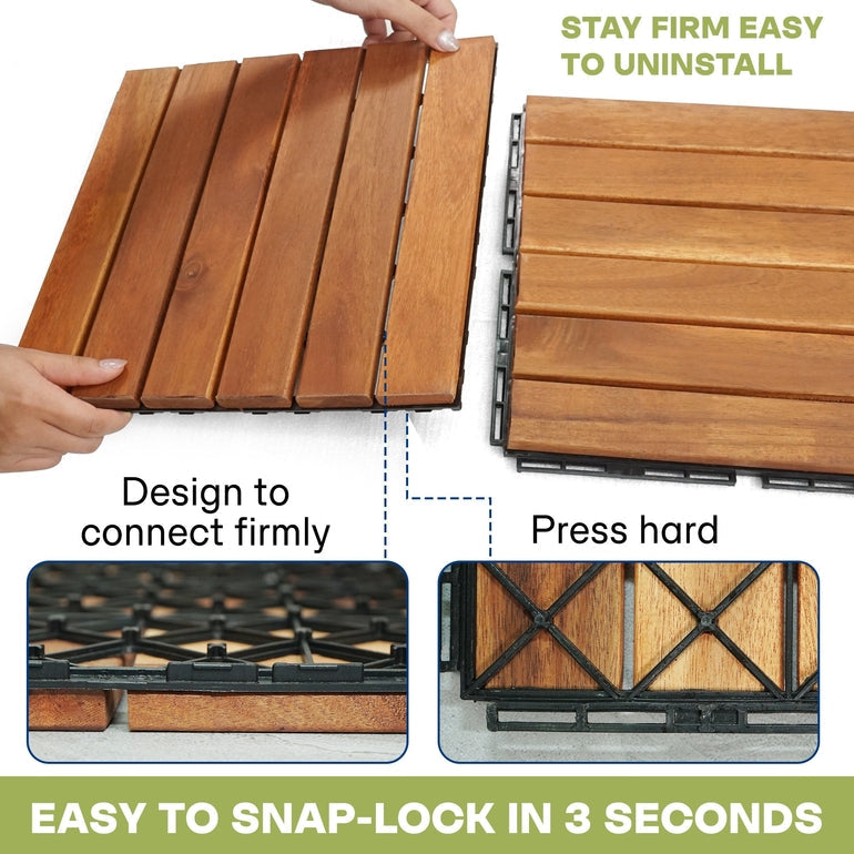 Solid Wood Deck Tiles 6 Slat Set 9