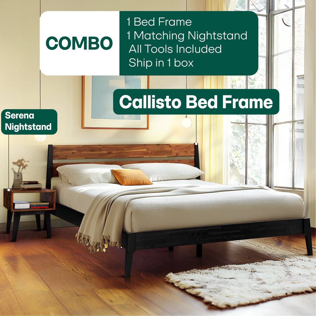 [Buy 1 Get 1] Callisto Solid Wood Bed Frame and Nightstand