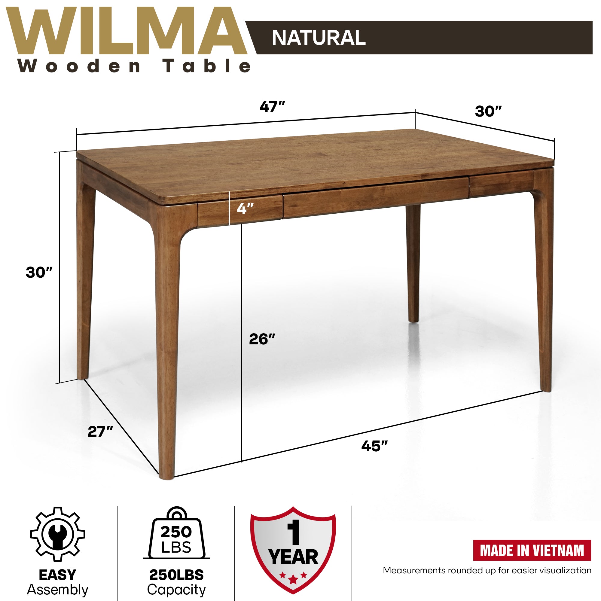 Wilma 48" Rubber Wood Desk