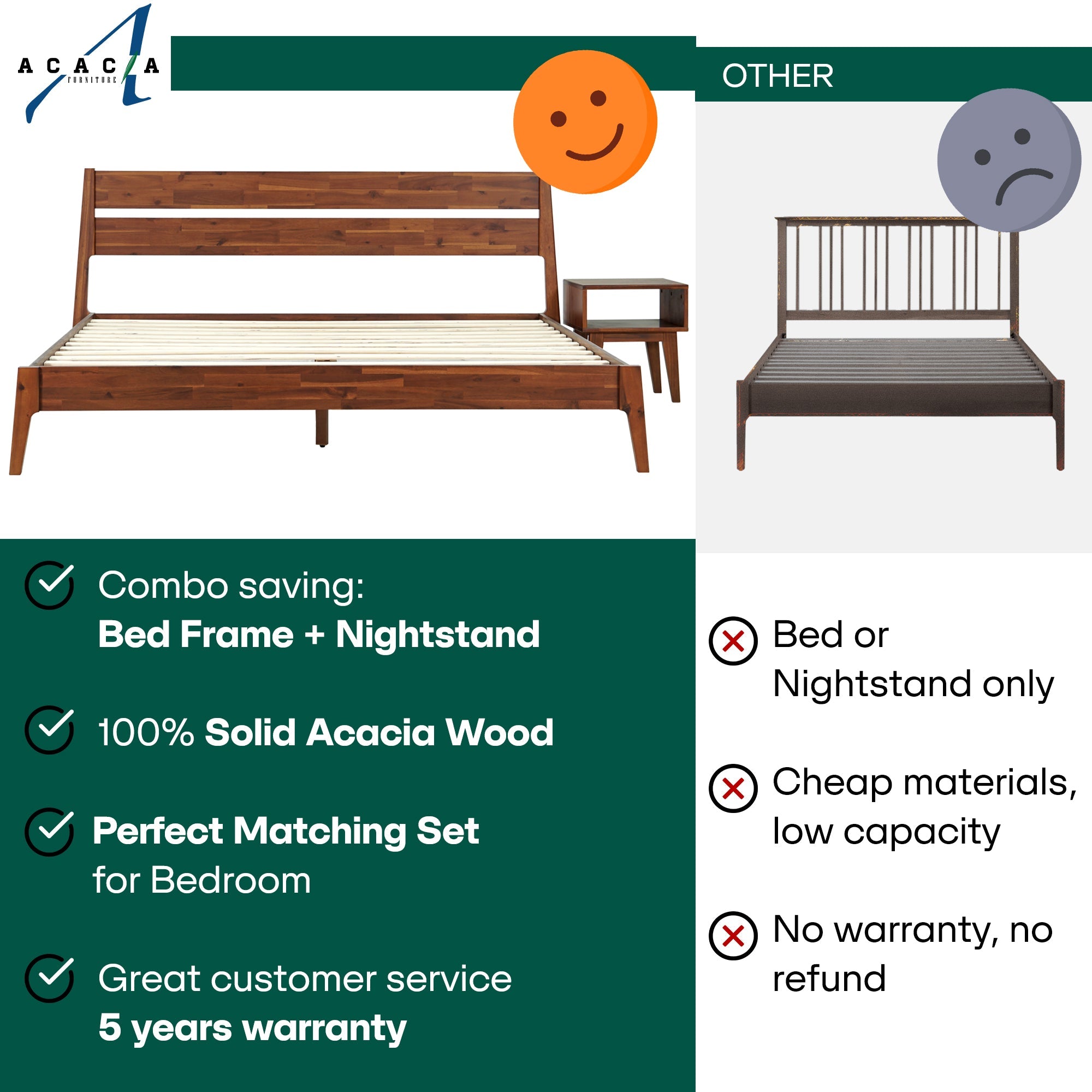 [Buy 1 Get 1] Callisto Solid Wood Bed Frame and Nightstand