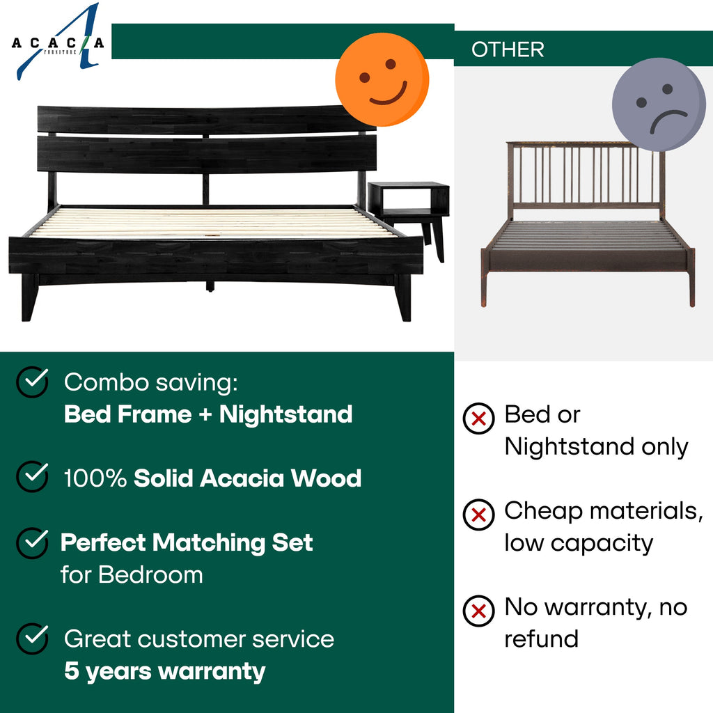 [Buy 1 Get 1] Aurora Solid Wood Bed Frame & Nightstand