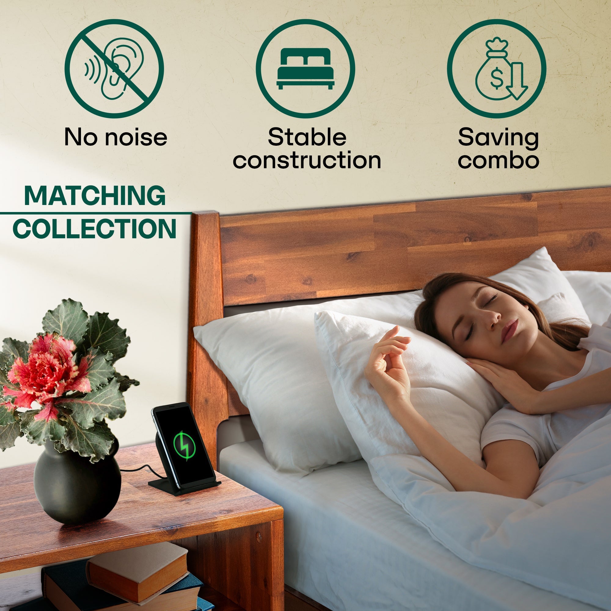 [Buy 1 Get 1] Callisto Solid Wood Bed Frame and Nightstand