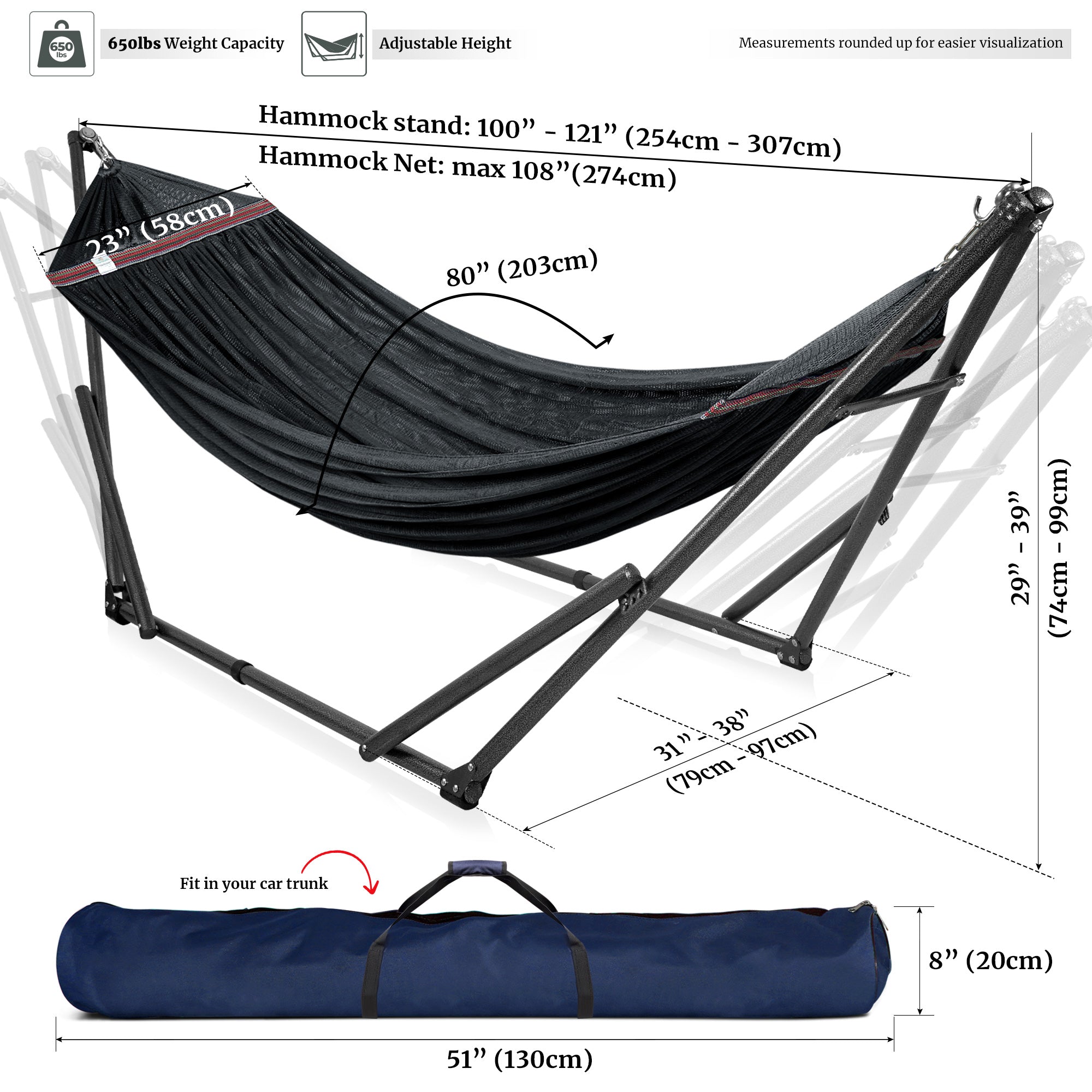 Tranquillo Universal Hammock with Medium Size Stands for Ultimate Relaxation - Ideal Universal Hammock Stands - Medium Size