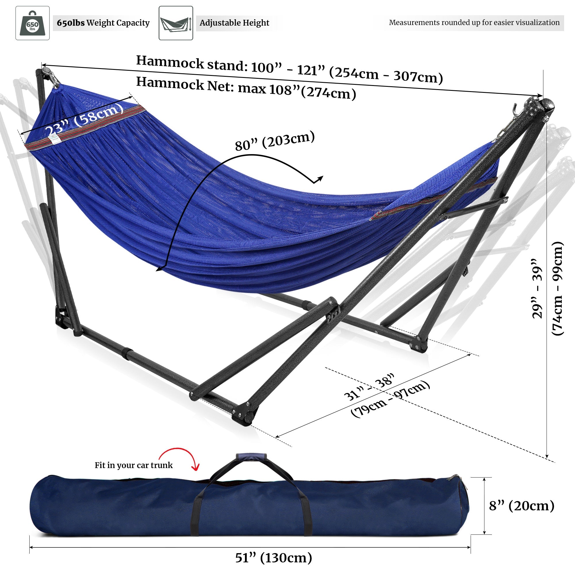 Tranquillo Universal Hammock with Medium Size Stands for Ultimate Relaxation - Ideal Universal Hammock Stands - Medium Size