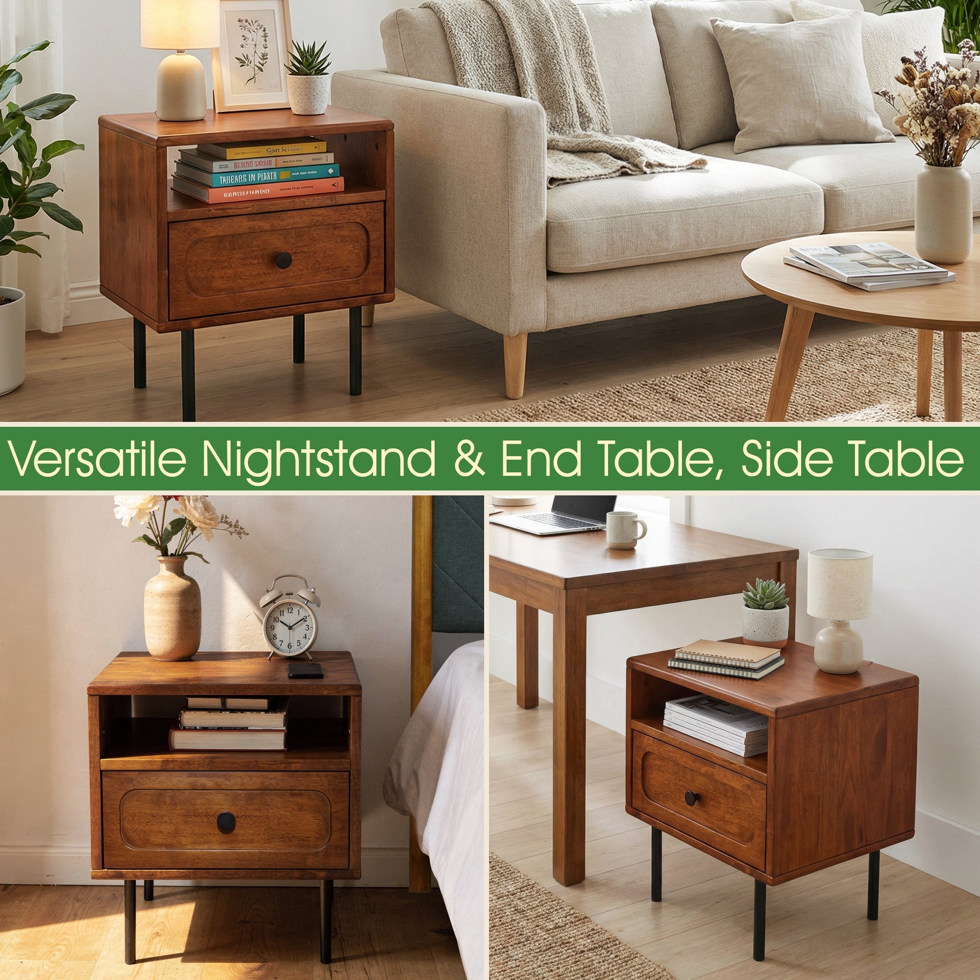 Savana Solid Wood Single-Drawer Nightstand
