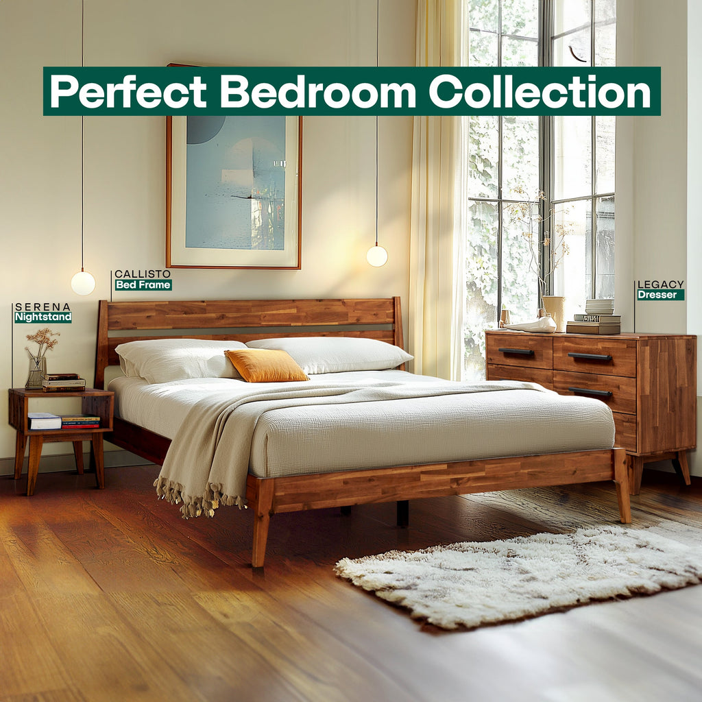 [Buy 1 Get 1] Callisto Solid Wood Bed Frame and Nightstand