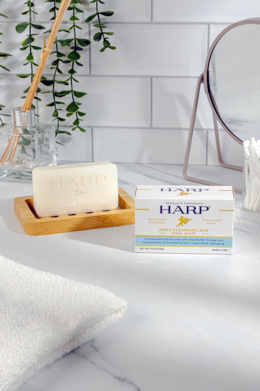 HARP® Fresh Sport Body Wash Bar – pH Balanced (5.0–6.0) Syndet Cleanser, Soap-Free & No Lye, Non-Comedogenic, Gentle for Sensitive & Dry Skin, With Shea Butter & Borage Oil